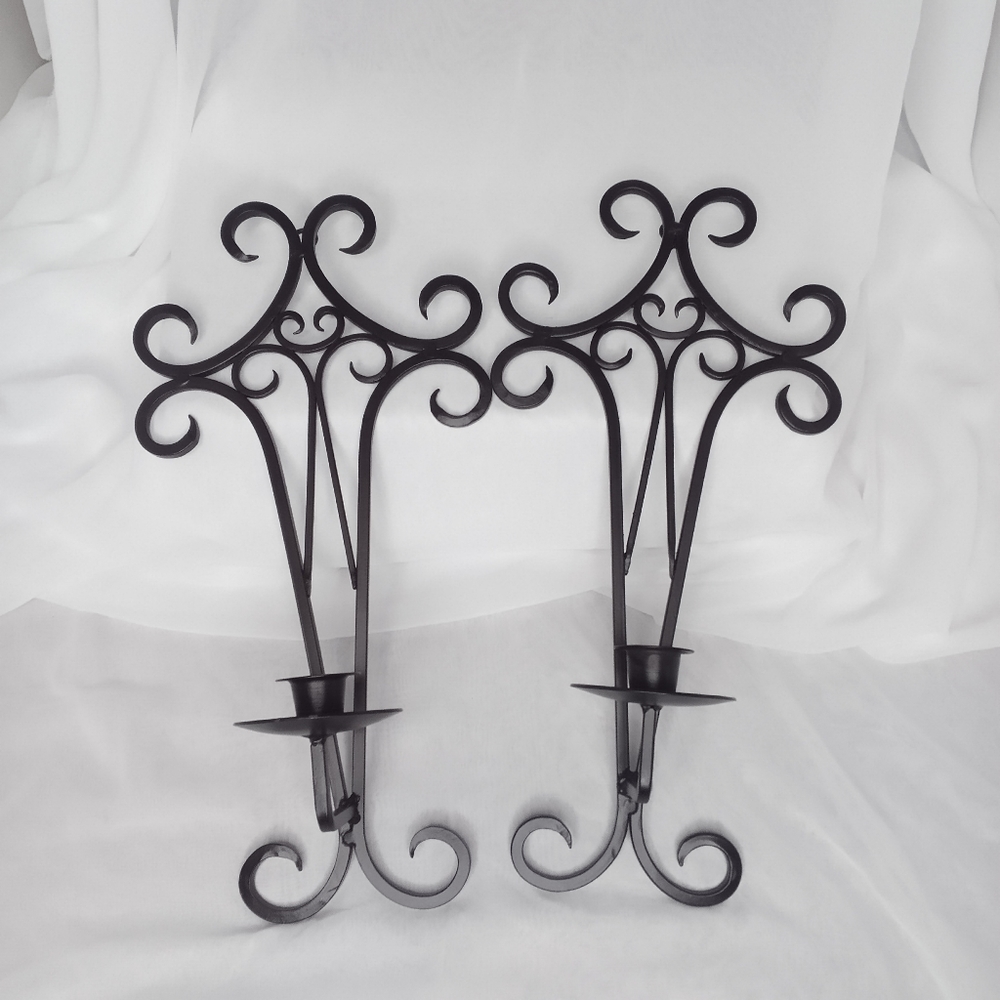 Wrought Iron Decorative Wall Candle Holders 15"×7.5" Brown